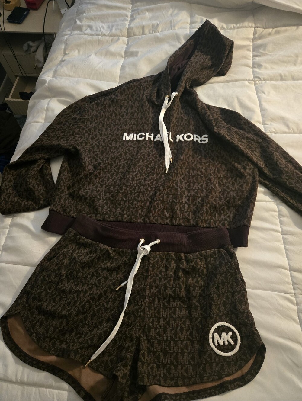 Michael Kors Dark Brown MK Monogram Hoodie & Shorts Set